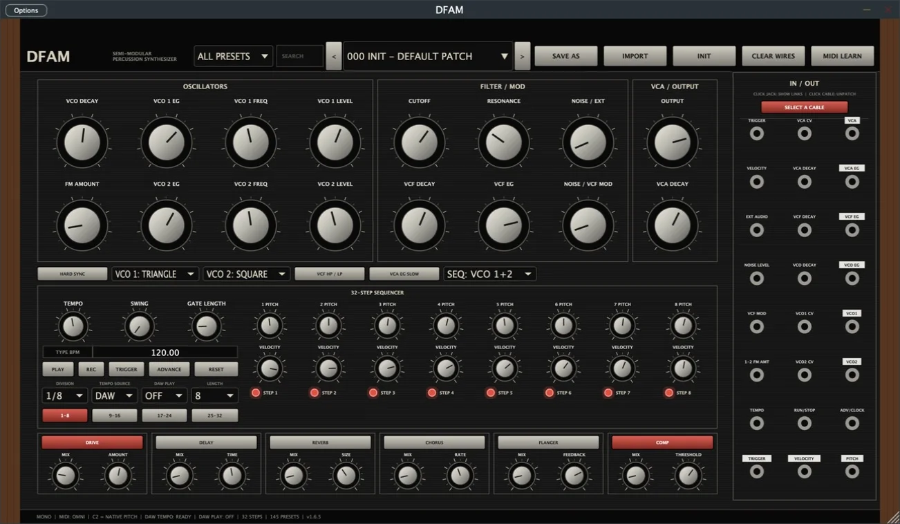 DFAM virtual percussion synthesizer interface